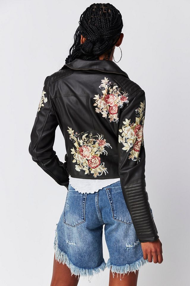 Leather jacket Twinset - Floral embroidered faux leather jacket -  192TP276000006