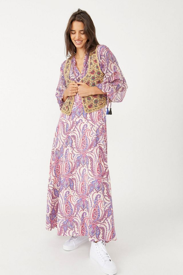 Free cheapest People, New, Pink Mirage Paisley Floral Blouson Sleeve Maxi Dress, 4