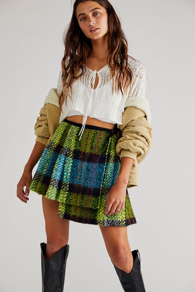 Anna Sui Multi Plaid Wrap Skirt