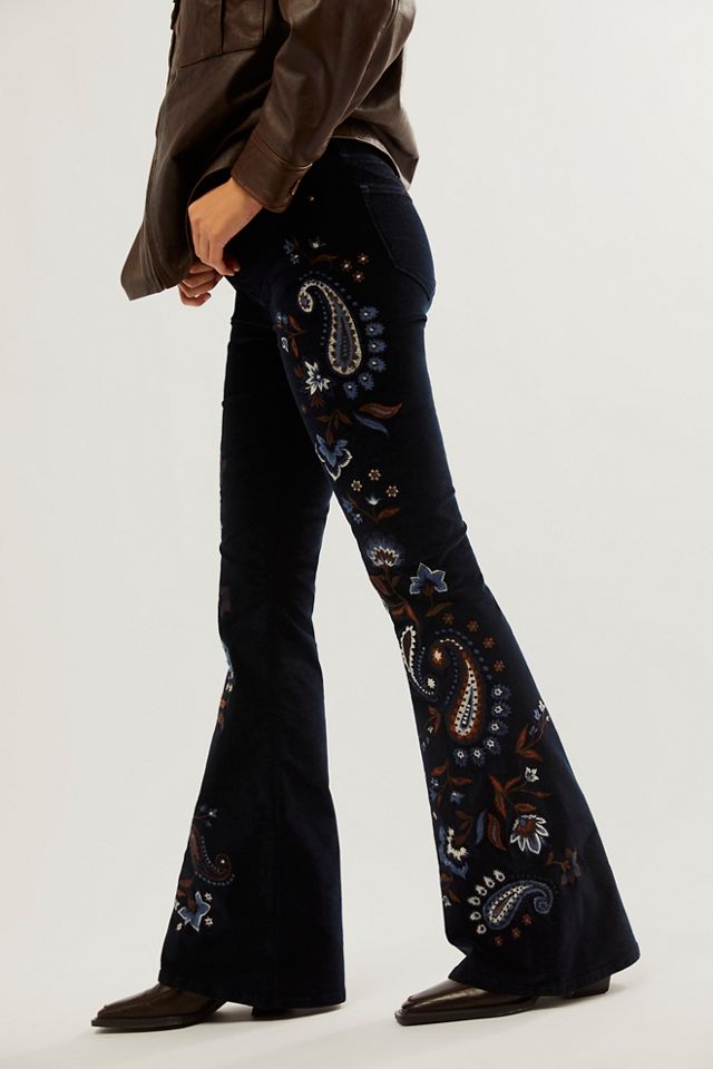 Driftwood Farrah Embroidered Cord Flare Jeans | Free People