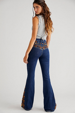 Driftwood Violet Embroidered Flare Jeans | Free People