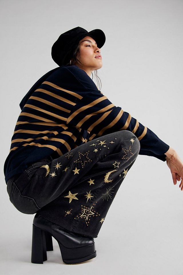 Driftwood Charlee Embroidered WideLeg Jeans Free People UK