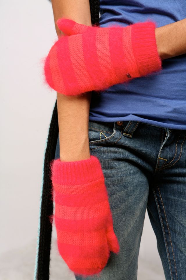 Stripe Mink Angora Mitten #1