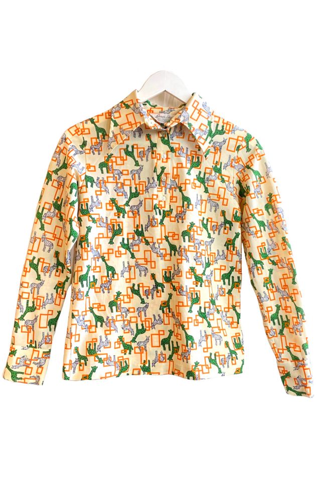 1970’s Zebra Giraffe Print Button-Down Blouse Selected by Nomad Vintage