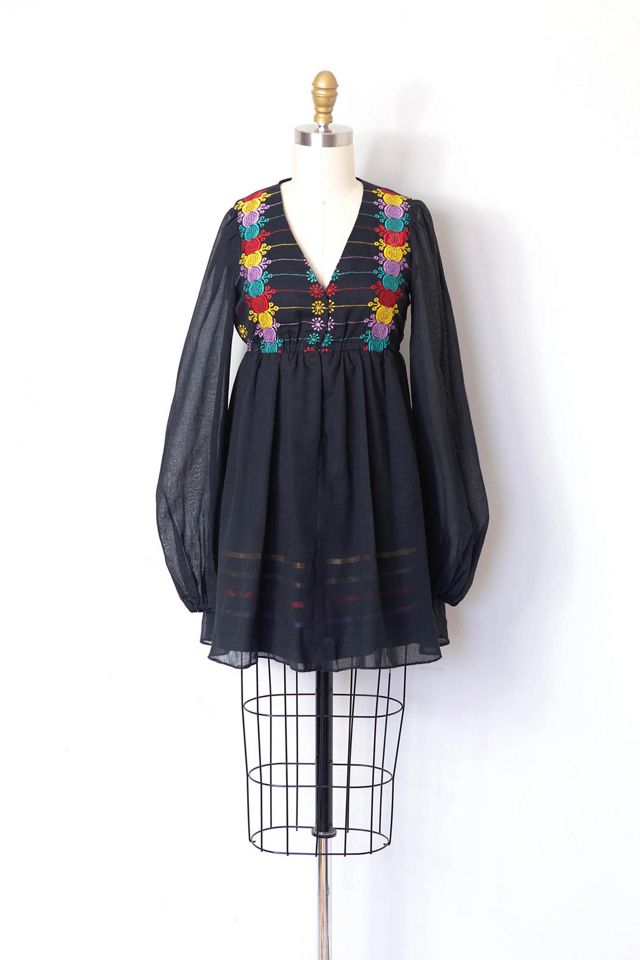 Vintage 1970s Rainbow Embroidered Babydoll Dress Selected by SwaneeGRACE |  Free People