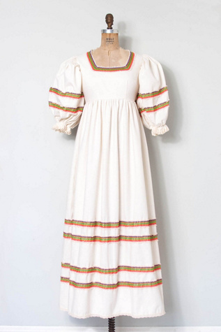 Vintage 1970s Rainbow Stripe Balloon Sleeve Cotton Maxi Dress Selected by SwaneeGRACE