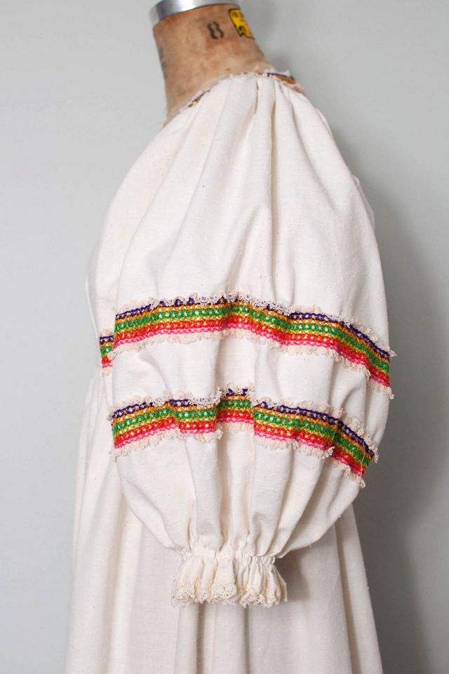 Vintage 1970s Rainbow Stripe Balloon Sleeve Cotton Maxi Dress Selected by SwaneeGRACE #1