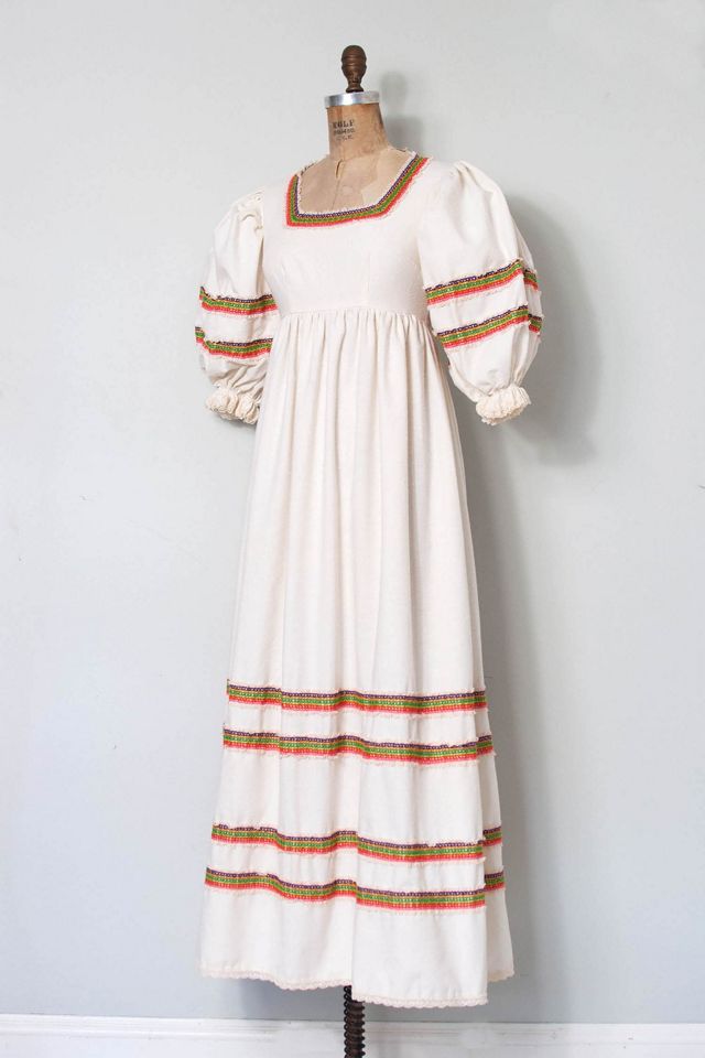 Vintage 1970s Rainbow Stripe Balloon Sleeve Cotton Maxi Dress Selected by SwaneeGRACE #2