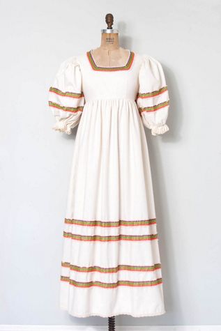 Vintage 1970s Rainbow Stripe Balloon Sleeve Cotton Maxi Dress Selected by SwaneeGRACE