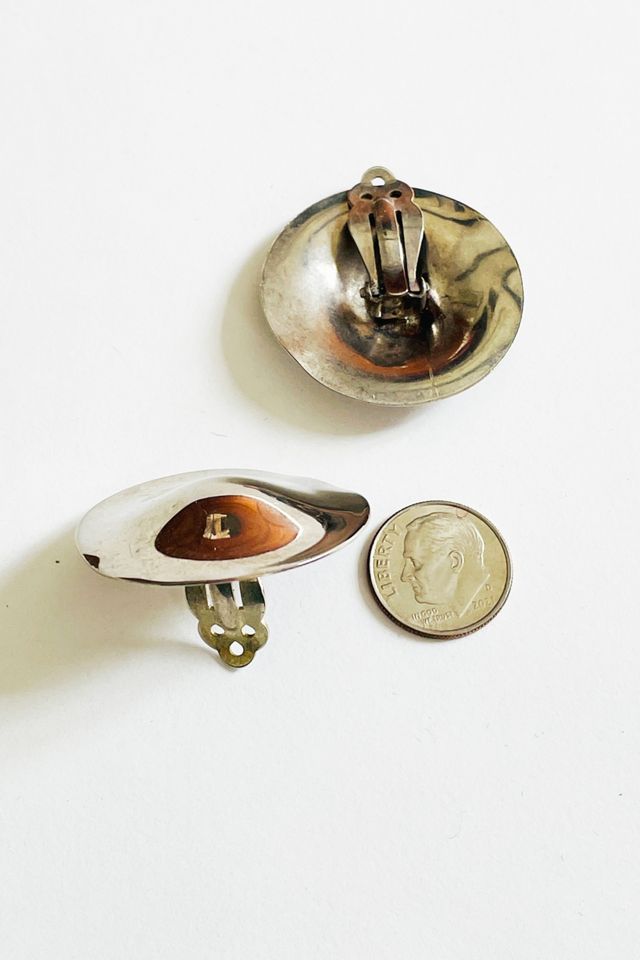 Vintage 1970's Silver Disc Clip Earrings Selected by FernMercantile #2