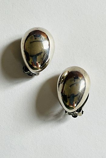 Vintage 1980's Sculptural Teardrop Silver Clip Earrings Selected by FernMercantile