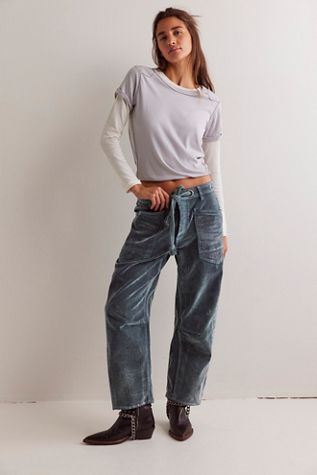 We The Free Moxie Flocked Pull-On Barrel Jeans