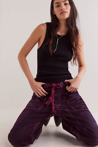 We The Free Moxie Flocked Pull-On Barrel Jeans At Free People In Wine Tasting, Size: 31