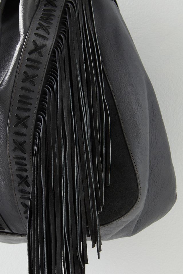 Victoria's Secret Fringe Drawstring Backpack Faux Leather Black Purse Bag  *NWT*