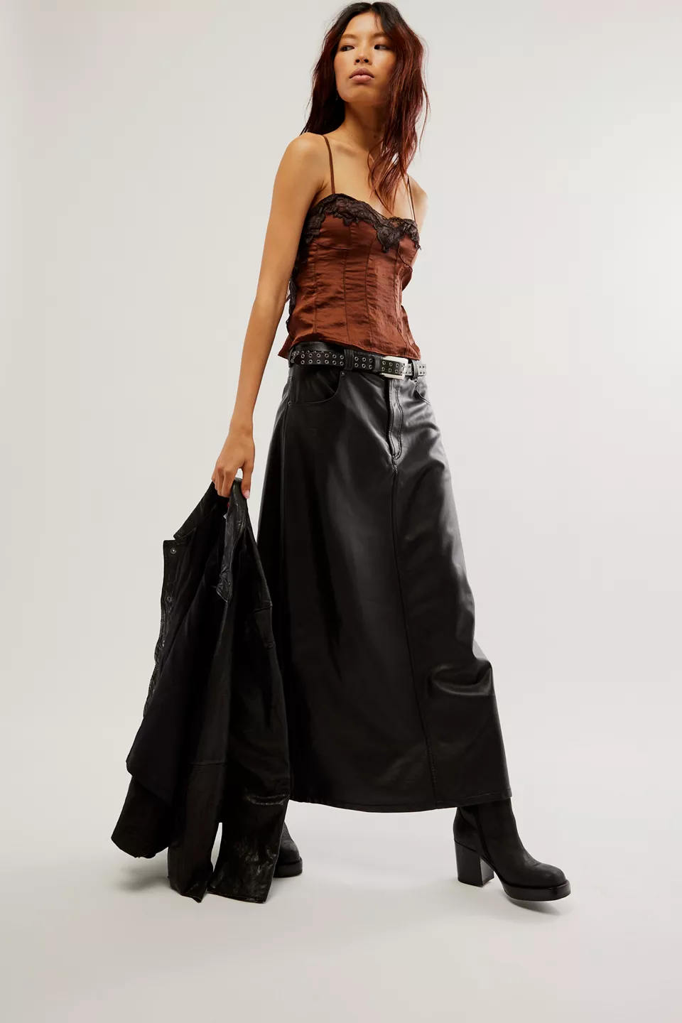 Free People City Slicker Vegan Maxi Skirt