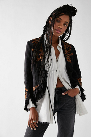 Veste Brodée Free People - Taille XS Noir - 100% Coton - Neuf Avec Étiquettes - Style Bohemian