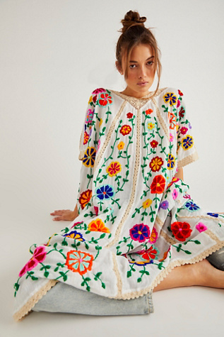 Bella Flor Embroidered Kaftan Top by Free People in White