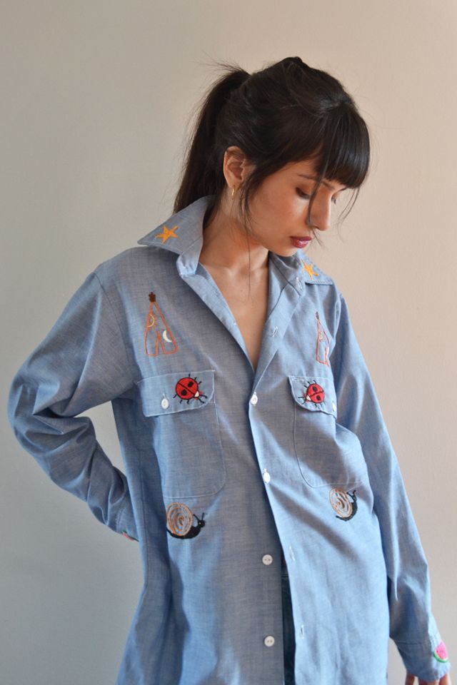 1970s Outdoors Lover Hand Embroidered Chambray Jacket Selected by