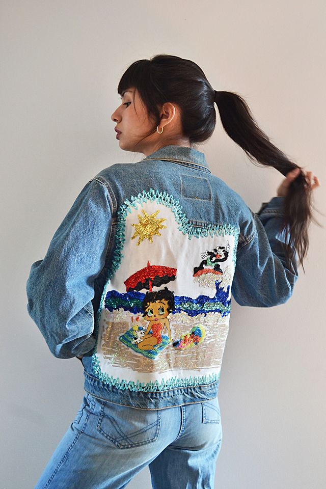 1980s/90s Meticulous Hand Painted and Beaded Boop Denim Jacket 