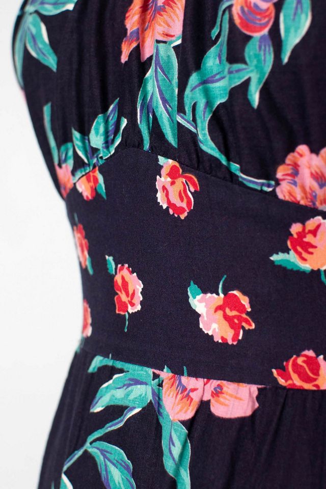Vintage 1970s Black Floral & Fruit Print Halter Dress Selected by SwaneeGRACE #1