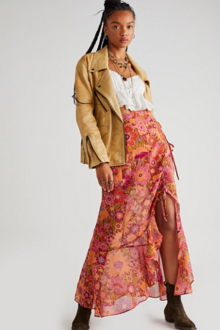 Free People Ruffle Edge Maxi Skirt In Ginger Snap Combo