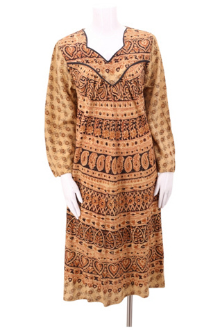 1970s Block Print Peasant Dress Selected By Ritual Vintage