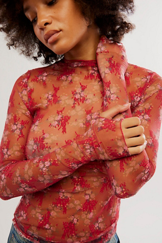 Lady Lux Printed Layering Top By Intimately At Free People In Scarlet Combo, Size: XS