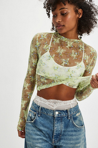 Lady Lux Printed Layering Top By Intimately At Free People In Quiet Fern, Size: Small