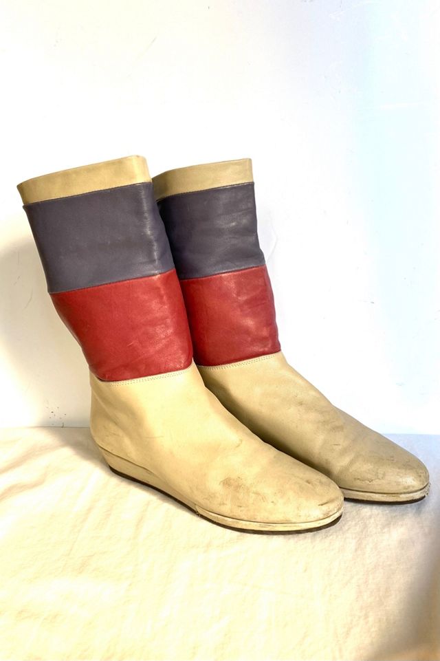 Colorblock Wedge Heel Leather Boots Selected by Nomad Vintage