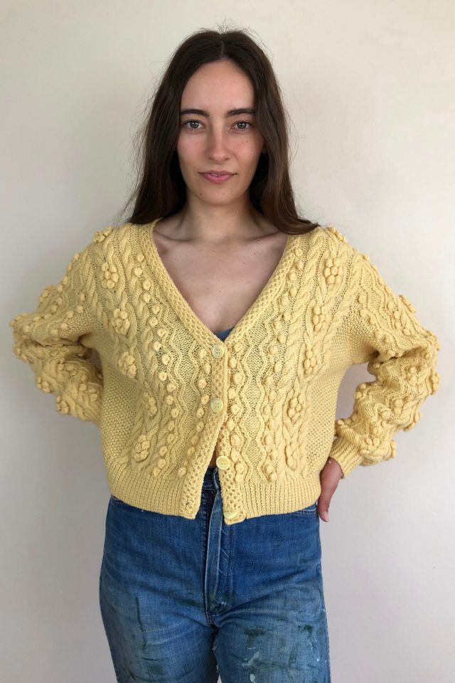 Vintage Canary Yellow Wool Hand-Knit Cable Bobble Cardigan Selected by  Picky Jane