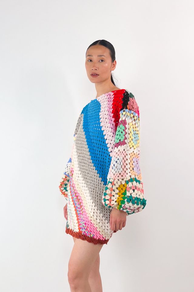 Magpie Vintage Upcycled Gigi Oversized Stripe Crochet Jumper Dress
