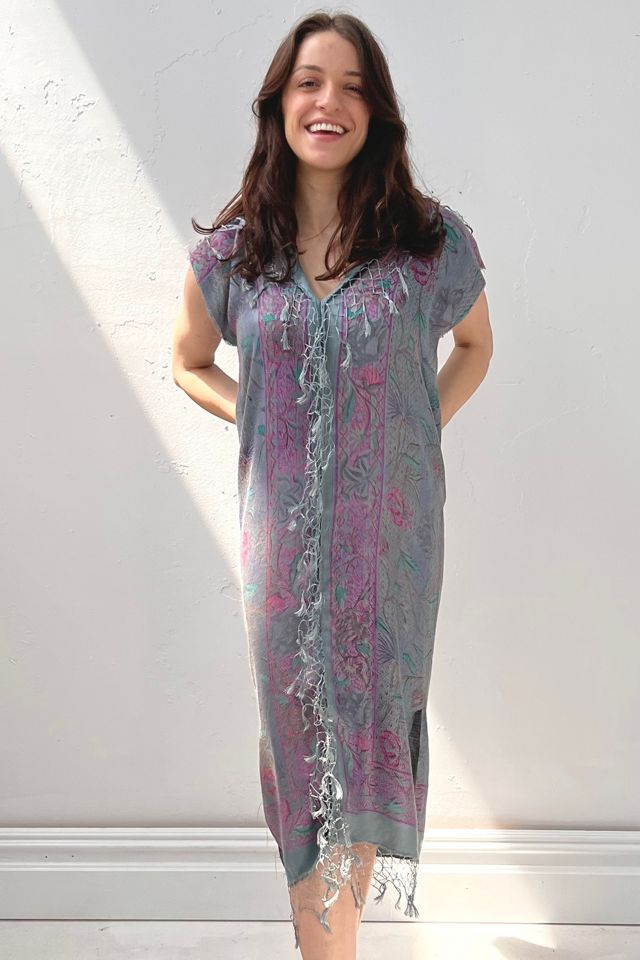 Anna Corinna Reworked Vintage Sheer Velvet Fringe Smock Dress