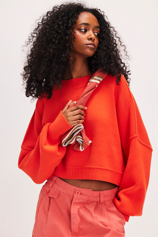 Easy Street Crop Pullover at Free People in Mandarine Red, Size: Medium