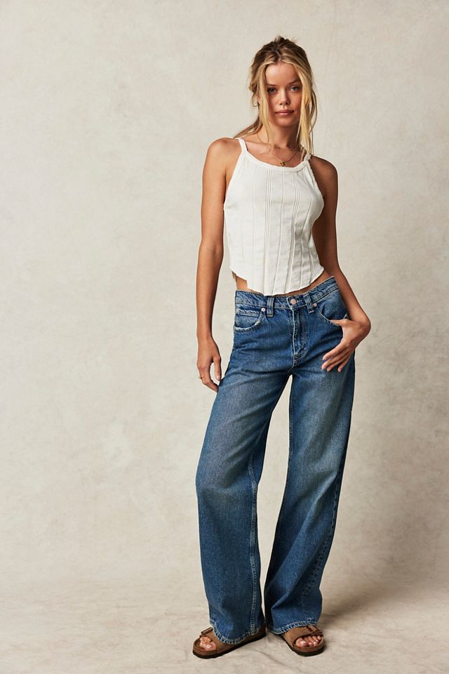 Free People Hazel Pull On Utility Jeans in Dark and Stormy