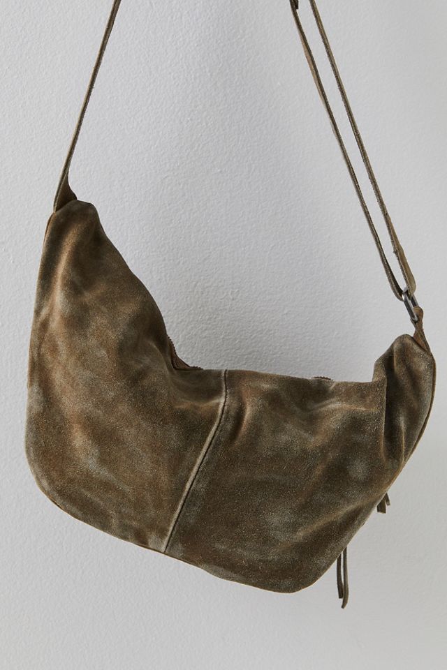 Single Sac Bretelle Suede Shoulder Bag In Army Suede