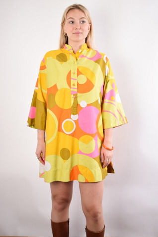Vintage 1970s Neon Fine Line Faces Print Dress by Funky NWT | XS/S