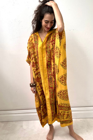 Anna Corinna Block Printed Saffron Smock Dress