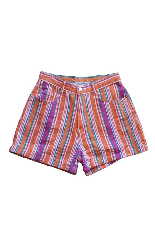 Striped denim shorts sale