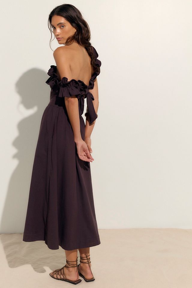 knee length dresses for ladies carmen midi ruffle dress with sheer top main image 1