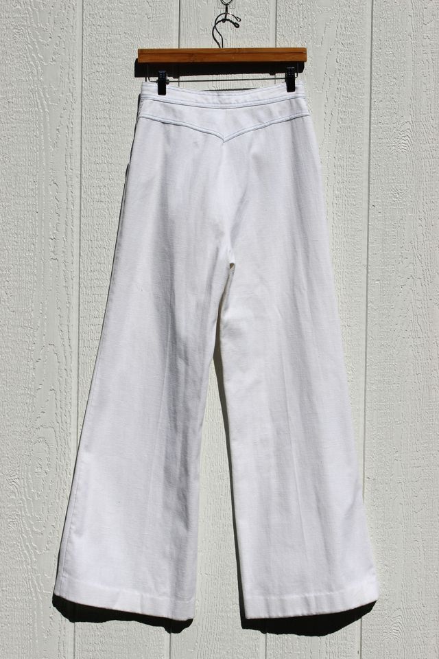 1970s Pleated High Waist White Wide Leg Pants Selected By Moons + Junes Vintage #1