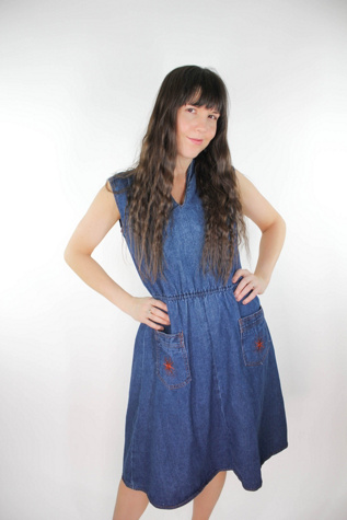 Vintage Western Embroidered Midi Denim Dress Selected By Moons + Junes Vintage