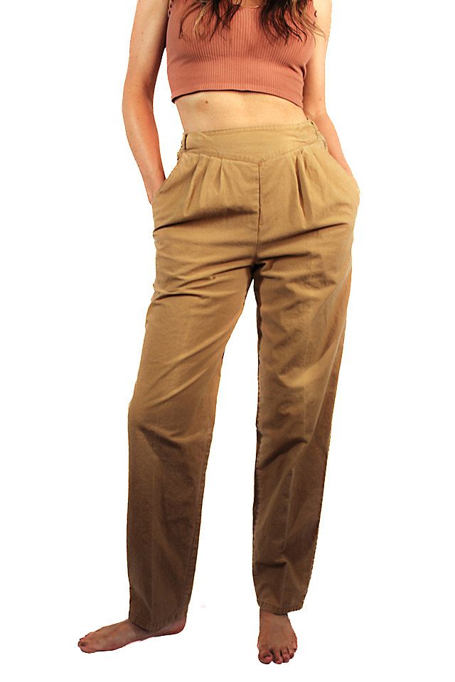 1980s Organically Grown Pleated High Waist Khaki Pants Selected By Moons +  Junes Vintage