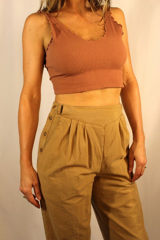 1980s Organically Grown Pleated High Waist Khaki Pants Selected By Moons + Junes Vintage #3