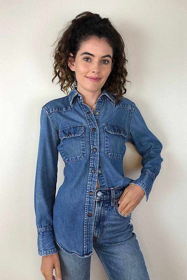 Perfectly Faded 1970s 1980s Vintage Klein Denim Shirt Selected by Picky Jane | Free People