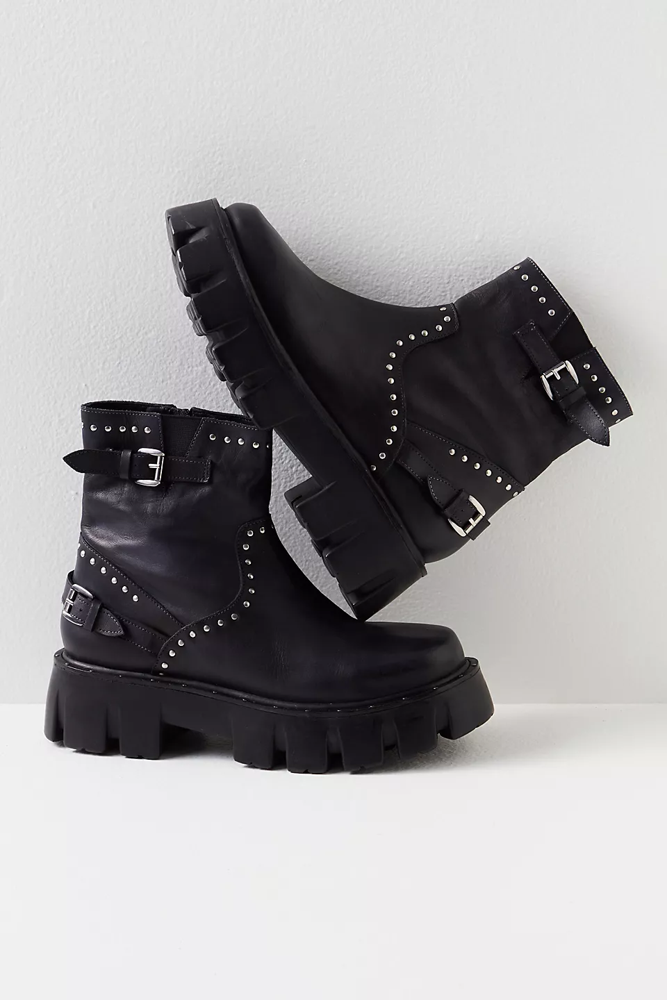 Free People ludlow studded moto black boots