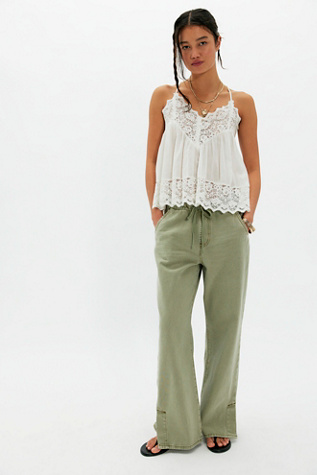 OneTeaspoon Roadhouse Wide-Leg Drawstring Jeans at Free People in Green, Size: L