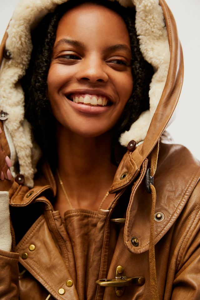 Free people leather jacket with hood sale