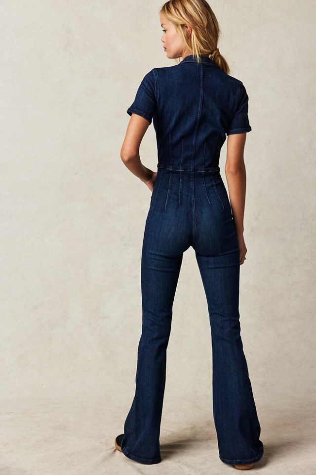 Free People Denim Wash Jayde Flare Jumpsuit