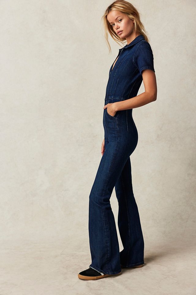 SALE Denim Slim Fit Ruffle Flared Jumpsuit – OliverandJade