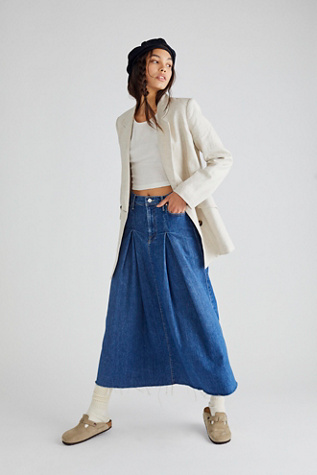 Pleated denim maxi skirt best sale